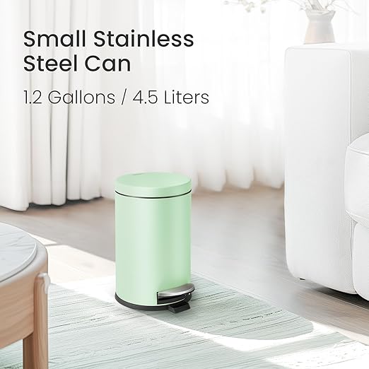 Cesun 1.2 Gallons Small Green Trash Can Bathroom Garbage Can with Lid and Foot Pedal Mini Round Wastebasket for Bathroom Bedroom Office 4.5 Liters / 1.2 Gallons Green