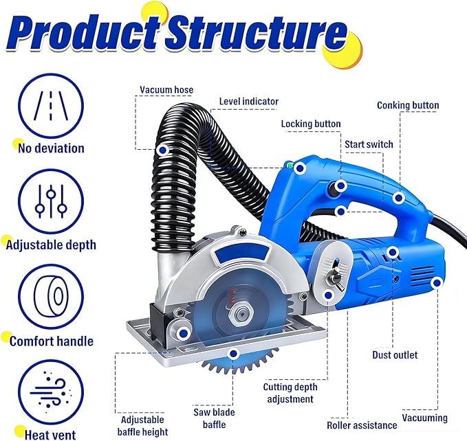 Handheld Electric Grout Cleaner + Tile Gap Cleaning Machine + Diamond Blade Dust-Free Design + Efficient Grout Cutting &amp Removal + Home &amp Industrial Floor Tile Maintenance 2*sawblade
