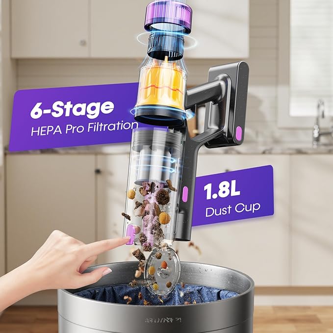 Cordless Vacuum Cleaner 650W 48KPa Vacuum Cleaners for Home Self-Standing Stick Vacuums with LED Display Anti-Tangle Lightweight Stick Vacuum Rechargeable for Pet Hair Carpet Floor