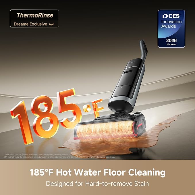 DREAME H15 Pro Heat Wet Dry Vacuum Cleaner 185°F Hot Water Floor Cleaning Cordless Vacuum Mop with GapFree AI Robotic Arm 22KPa Suction 0 Hair Tangle 212°F Self-Clean 194°F Hot Air Drying
