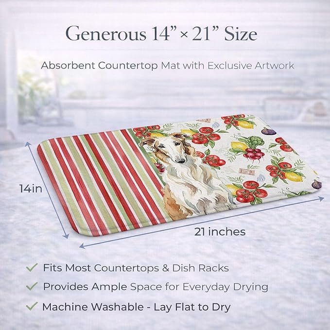 Caroline's Treasures Borzoi Vegetables Dish Drying Mat Absorbent Dish Drying Mat Pad for Kitchen Counter Dish Drainer Mat for Countertop 14 x 21 Multicolor