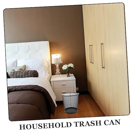GLEAVI 2pcs Stable Iron Material Round Wastebasket Trash Can for Living Room Storage Holder Black