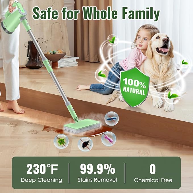 FEPPO 2-in-1 Steam Mop &amp Handheld Cleaner Bundle with 10-in-1 Accessories &amp 4 Washable Pads (Includes 2 Extra Pads) - 1300W Powerful Steamer for Floors Hardwood Tile Grout Windows Kitchen