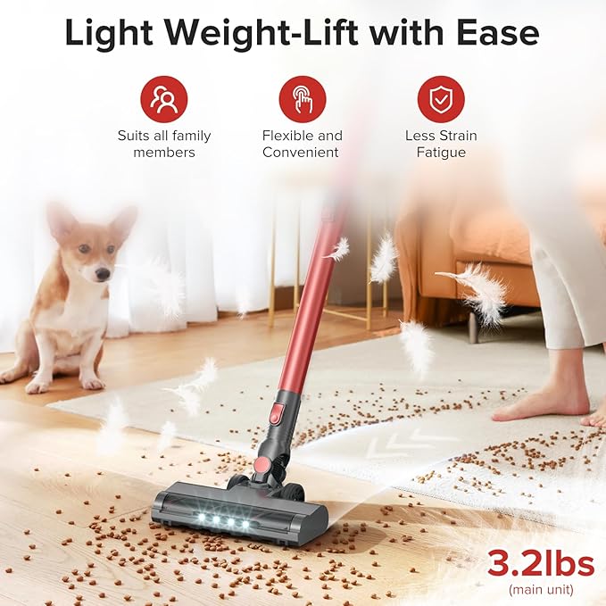 Cordless Vacuum Cleaner with Self-Standing 40KPA Stick Vacuum Cleaners for Home 8-in-1 Lightweight Rechargeable Vacuum 7-Layer FiltrationIdeal for Carpet Pet Hair Hardwood Floors