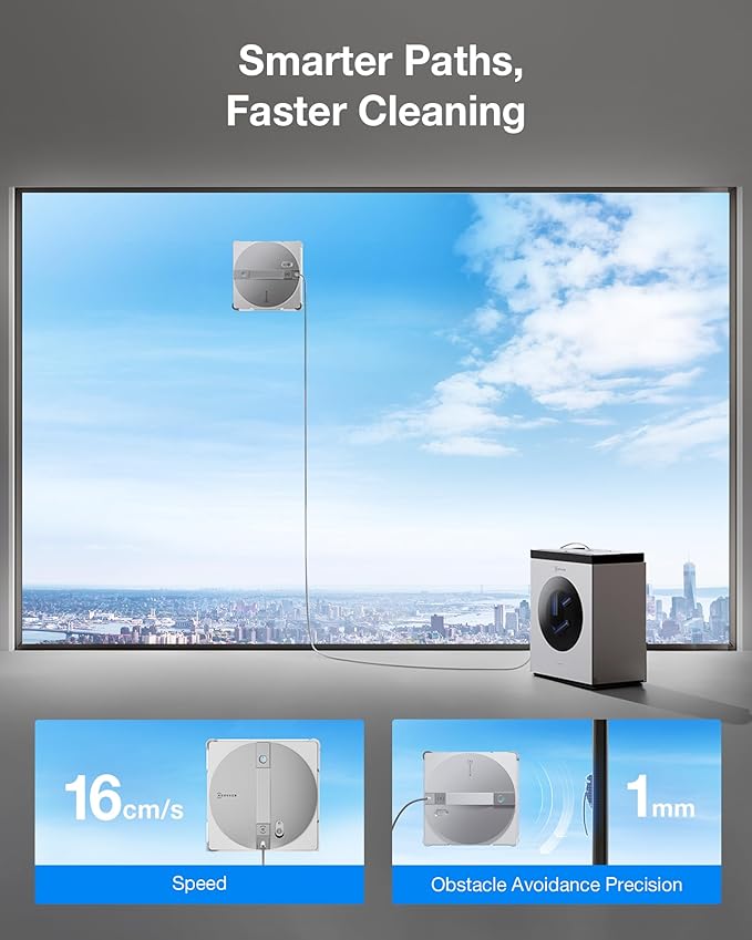 ECOVACS WINBOT W3 Omni Robot Window Cleaner with Auto-Clean &amp Multi-Functional Station Win-SLAM 5.0 Smart Navigation Intelligent Cleaning with Triple Spray System 12-Level Protection