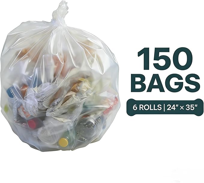 Xyskin 13 Gallon Clear Garbage Bags Tall Kitchen Can Liners 6 Rolls Office Trash Bags 150 Counts
