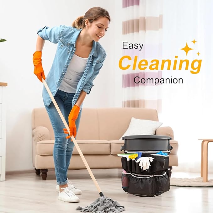 Trash Can Caddy BagCleaning Caddy Bag for 32-55 Garbage Bags HolderRound Trash Bags HolderCleaning Tool Organizer for 13 PocketsCleaning for Cleaning Supplies