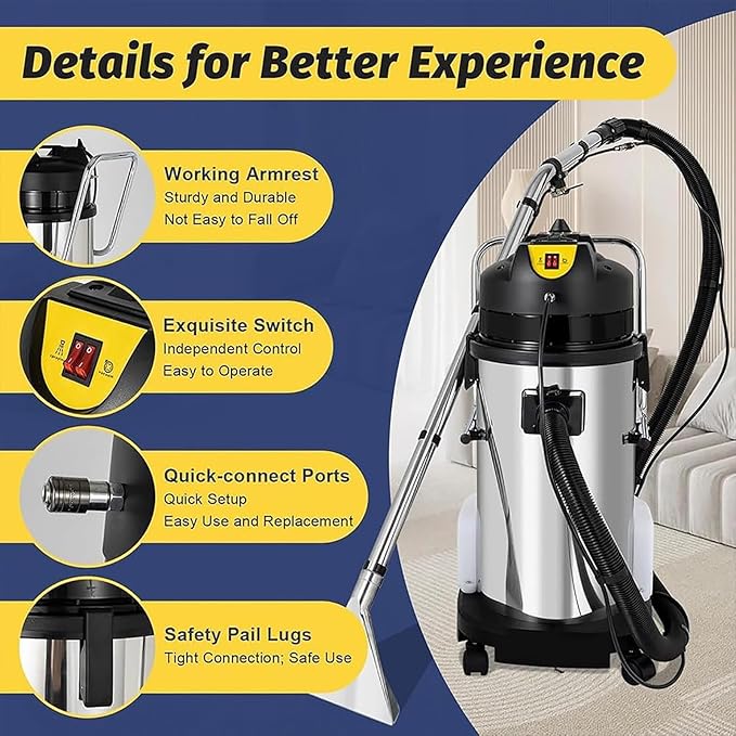 Commercial Carpet Cleaning Machine 3-in-1 Multi-Purpose Wet Dry Carpet Cleaner Machine Dual Water Tanks Ideal for Hotels Offices Auto Detailing Floor Sofa Curtains Deep Cleaning(30L)