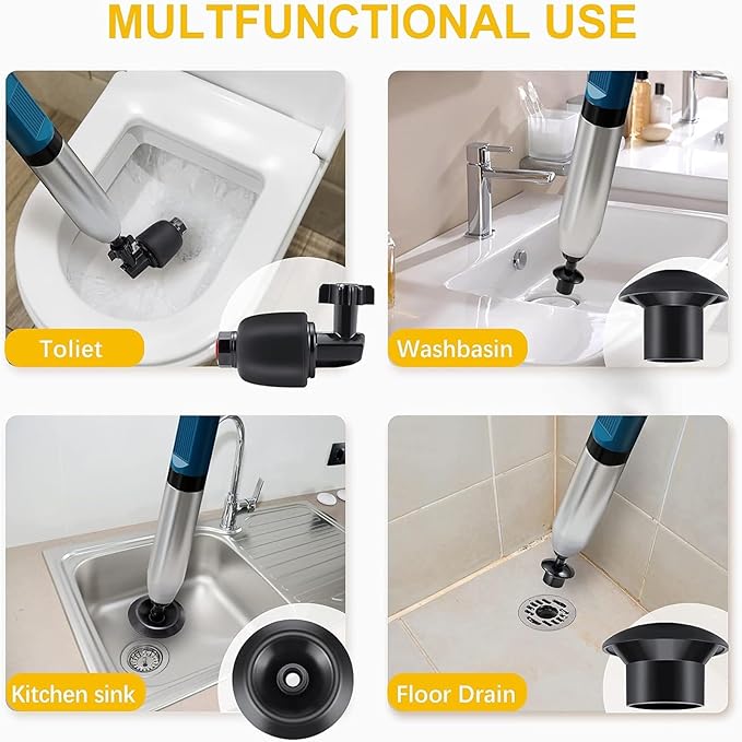 ERICAT Drain Cleaner Machine Electric Drain Unblocker Remover with Anti-Slip Handle Adjustable Air Pressure Range and High-Efficiency Dredging Quick Recovery for Bathroom