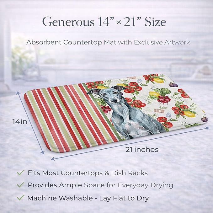 Caroline's Treasures Blue Brindle Greyhound Vegetables Dish Drying Mat Absorbent Dish Drying Mat Pad for Kitchen Counter Dish Drainer Mat for Countertop 14 x 21 Multicolor
