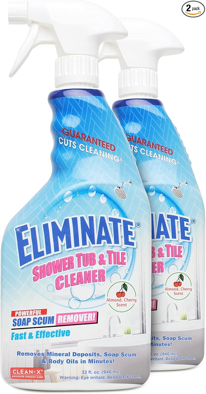 Clean-X Eliminate Shower Tub &amp Tile Cleaner- 32 fl oz. - Shower Cleaner. Powerful Cleaner removes soap scum and hard water minerals by UNELKO Invisible Shield (2 Pack)