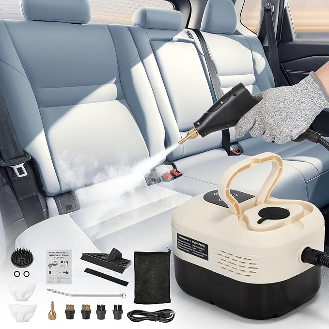 BEAMNOVA Car Steamer Steam Cleaner for Auto Detailing 1.2L (41oz) Water Container Handheld Steam Machine for Cleaning Portable High Pressure Multipurpose Steam Gun Color Ivory