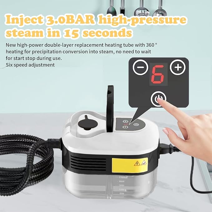 15s Fast Heating Steam Cleaner 6 Adjustable Levels1.2L Large Capacity2500W High Pressure Steam Cleaner with 5 Brush HeadsGlovesHandheld Steamer for Home Tile Floor Couch Cleaning