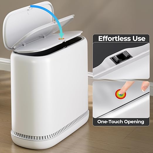CTIME Small Bathroom Trash Can - Bathroom Garbage Can with Lid and Odor-Lock Seal | Waterproof - OneTouch Press for RV Kitchen Office (3 Gal)
