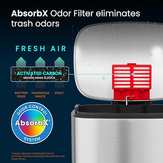iTouchless SoftStep 8 Gallon Step Trash Can with Activated Carbon Filter Deodorizer &amp Removable Inner Bucket Stainless Steel 30 Liter Pedal Garbage Bin for Office Home and Kitchen