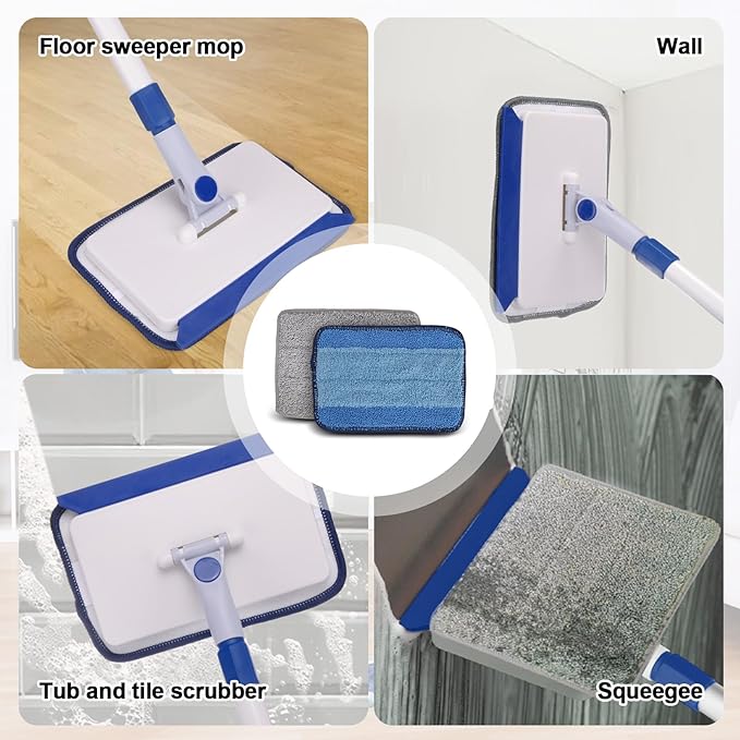 Qaestfy Baseboard Cleaner Tool with Handle Wall Floor Mop with Extendable Long Handle Duster for Cleaning Window Floor Skirting Board Ceiling Shower Tub Tile Kitchen with 6 Reusable Pads