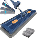 Large Flat Mop2023 Premium Flat Mop Self Wringing with Wringer 360 Rotating with Dewatering Scraper 12027(Blue+2 Mop Pads)