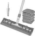 Flat Microfiber Mop for Floor Cleaning 15.7 in (40 cm) Aluminum Base 4-Section Aluminum Handle 52 in Dry &amp Wet Use 4 Washable Pads Debris Scraper – LJGG (Gray/White)