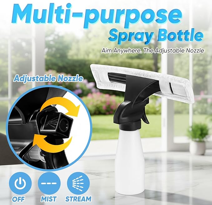 Cordless Window Vacuum Squeegee with Detachable Water Tank 2000Pa Strong Suction Rechargeable Glass Cleaner for Windows Shower Mirror &amp Tiles Lightweight 2-in-1 Wiper with Microfiber Pad