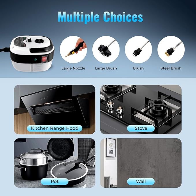 Pressurized Steam Cleaner 1L Tank Handheld Pressurized Steam Cleaners 20s Fast Heat-Up 6-Gear Adjustment Portable Steam Cleaner Multi-Surface Deep Cleaning for Kitchen/Car/Bathroom