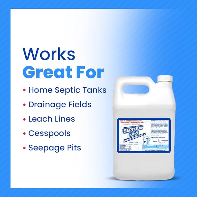 Septi-Flow Shock | Septic Drainfield Repair Solution Clears Leach Fields Dissolves Hardened Deadpan Soil Complete Treatment One Gallon - 128 Fl Oz (Pack of 4) - Drain Field Treatment