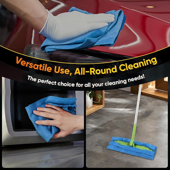 HOMEXCEL Blue Microfiber Cleaning Cloths 100 Pack Reusable Cleaning Rags Shop Towels - Bulk Multipurpose Microfiber Towels Lint Free Cleaning Towels for Car House &amp Kitchen 11.5 x 11.5 inch
