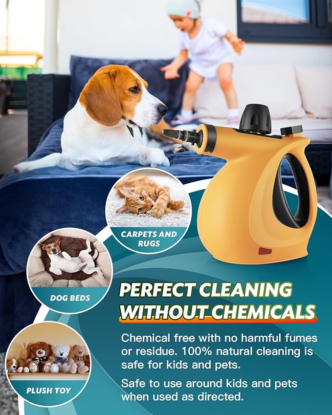 Steam Cleaner Pressurized Multi-Purpose Handheld Steam Cleaner with 11pcs Accessories Natural Chemical-Free Cleaning Steam Cleaner for Home Use Furniture Upholstery Couch Tile Grout and Car