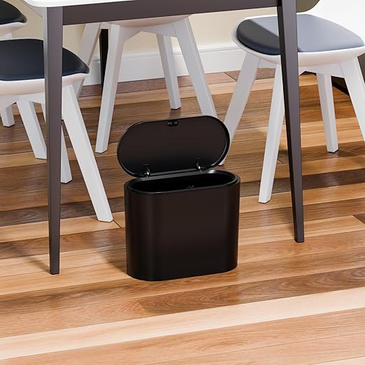 Yieach 3.17 Gallon Thin Small Black Bathroom Trash Can with Lid12L Small Pet/Dog Proof Slim Trashcan and Skinny Covered Trash CanPlastic Covered WastebasketGarbage Can for KitchenOfficeRVBedroom