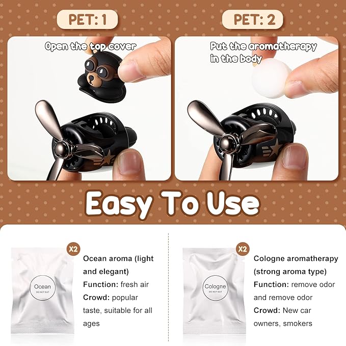 2 Pcs Car Air Freshener Cute Car Diffuser Cartoon Outlet Fan Air Diffuser for Car Vent Perfume Automotive Decoration(Panda Bear)