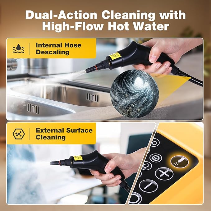 Handheld Steam Cleaner for Home 6-Level Adjustable 15s Heat-Up One Touch Flush Mode 3.5 Bar High Pressure Auto Shut-Off 1500W Portable Steamer for Carpets Floor Car Furniture Couch Tile
