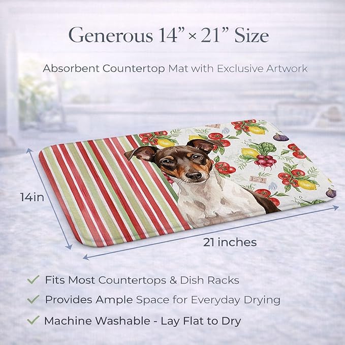 Caroline's Treasures Chocolate and White Rat Terrier Vegetables Dish Drying Mat Absorbent Dish Drying Mat Pad for Kitchen Counter Dish Drainer Mat for Countertop 14 x 21 Multicolor