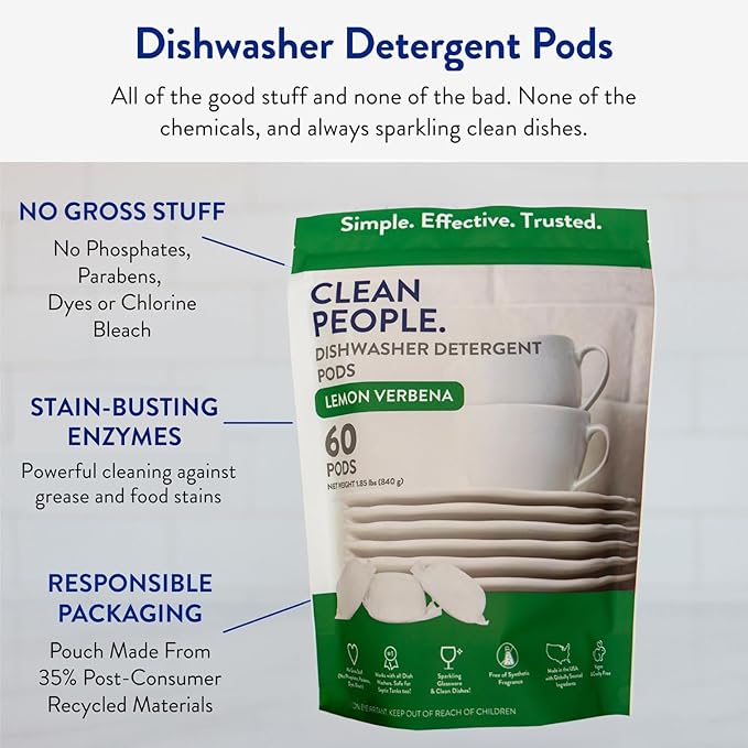The Clean People Dishwasher Detergent Pods | Cuts Grease and Rinses Sparkling Clean | Residue-Free | Peppermint 120 Pack