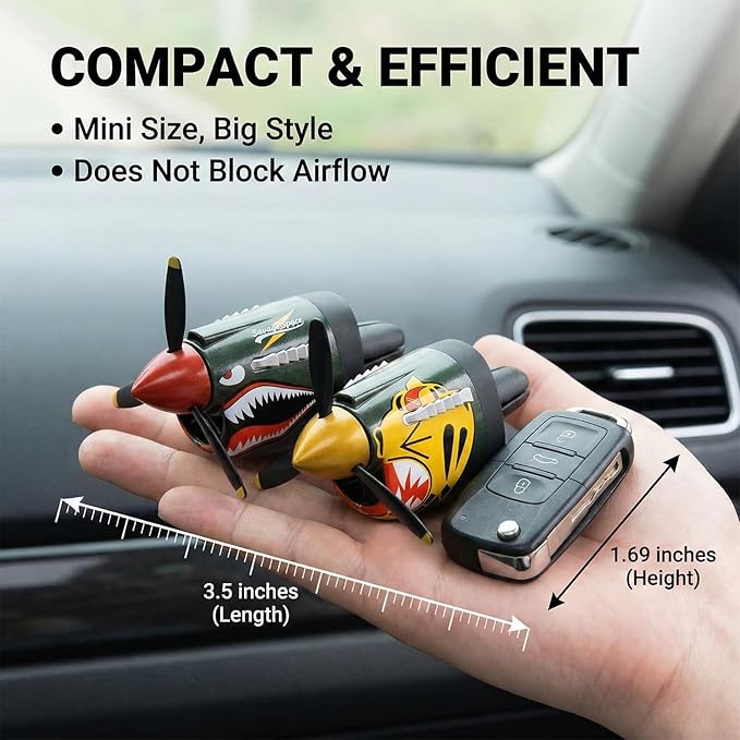 P-40 Warhawk Car Air Freshener with Spinning Propeller - Vent Clip Dashboard Decor for Men Long Lasting Odor Eliminator &amp Aviation Gift (style-D-2PCS)