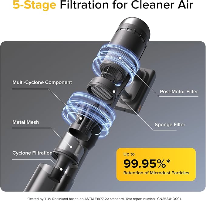 roborock H60 Ultra Cordless Stick Vacuum Cleaners Upgraded 210AW Suction Stick Vacuum with 90-Min Runtime 90° Bendable Tube LED Dust Detection Vacuum Cleaner for Carpets Hard Floors &amp Pet Hai