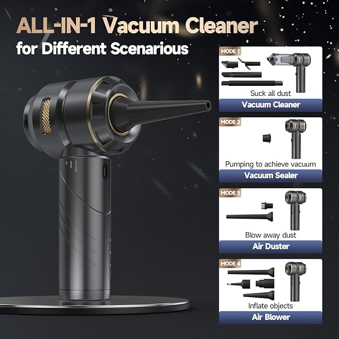 Car Vacuum Portable Cordless Foldable Handheld Vacuum with Brushless Motor 22000PA High Power Mini Hand Vacuum Cleaner &amp Air Blower &amp Duster &amp Pump for Home Pet Office