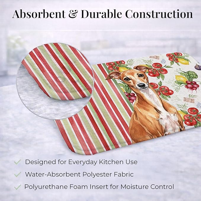Caroline's Treasures Red Italian Greyhound Vegetables Dish Drying Mat Absorbent Dish Drying Mat Pad for Kitchen Counter Dish Drainer Mat for Countertop 14 x 21 Multicolor