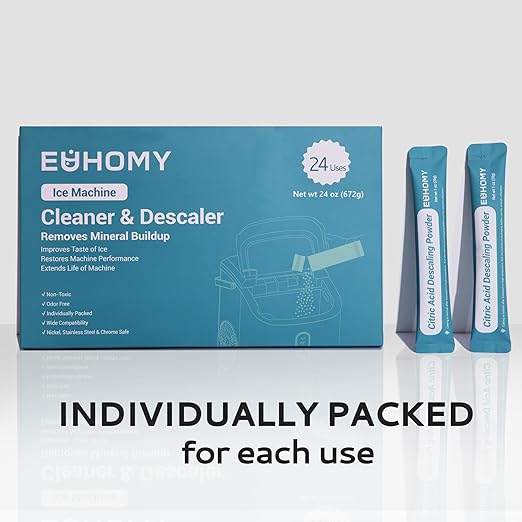 EUHOMY Ice Maker Cleaner &amp Descaler | 24 Use &amp Individually Packed | Ice Machine Cleaner with Organic Citric Acid Descaling Powder Ideal for All Brands