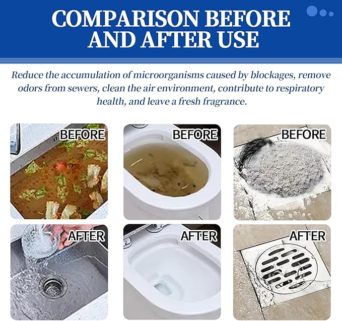 Drain Unclogging Powder - Sink Toilet &amp Kitchen Drain Cleaner - Deodorizes Cleans &amp Unblocks Grease Hair &amp Soap Scum(10PCS)