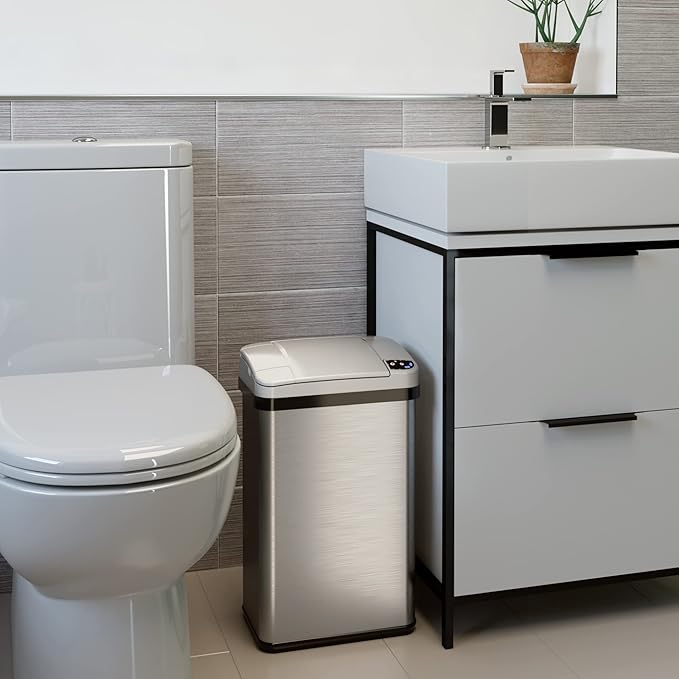 iTouchless 4 Gallon Sensor Trash Can with AbsorbX Odor Filter and Air Freshener Stainless Steel Waste Bin for Bathroom Bedroom and Office