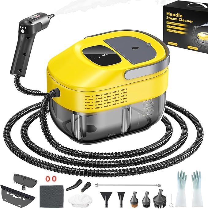 2026 New 3 Level Adjustable Pressurized Handheld Steam Cleaner for Home 10s Heat-Up Handheld Steamer for Cleaning 1.6 Qt Tank Portable Steam Cleaner Handheld for CarGroutTileCouchFloor