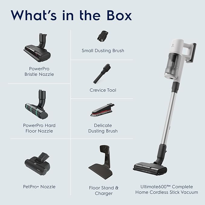 Electrolux Ultimate600 Complete Home Cordless Stick Vacuum with 3 Specialized Nozzles (Multi-Surface Hard Floor &amp Pet) 50-Minute Run Time 3 Power Modes White