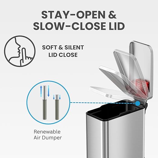 iTouchless SoftStep 3 Gallon Bathroom Slim Step Trash Can with Odor Control System &amp Removable Inner Bucket Fingerprint-Proof Stainless Steel Wastebasket for Bathroom Office and Tight Spaces