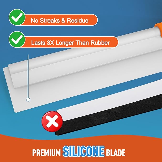 Silicone Floor Squeegee for Shower Glass Floor and Garage - Heavy-Duty Pet Hair Remover Bathroom Tile Cleaner Window Wiper - Flexible No Streaks Compact Storage