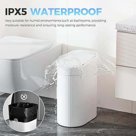 3 Pack 5 Gallon Bathroom Trash Can with Lid Automatic Motion Sensor White Trash Can Touchless Slim Waterproof Garbage Bin for Kitchen Bedroom Office and Bathroom