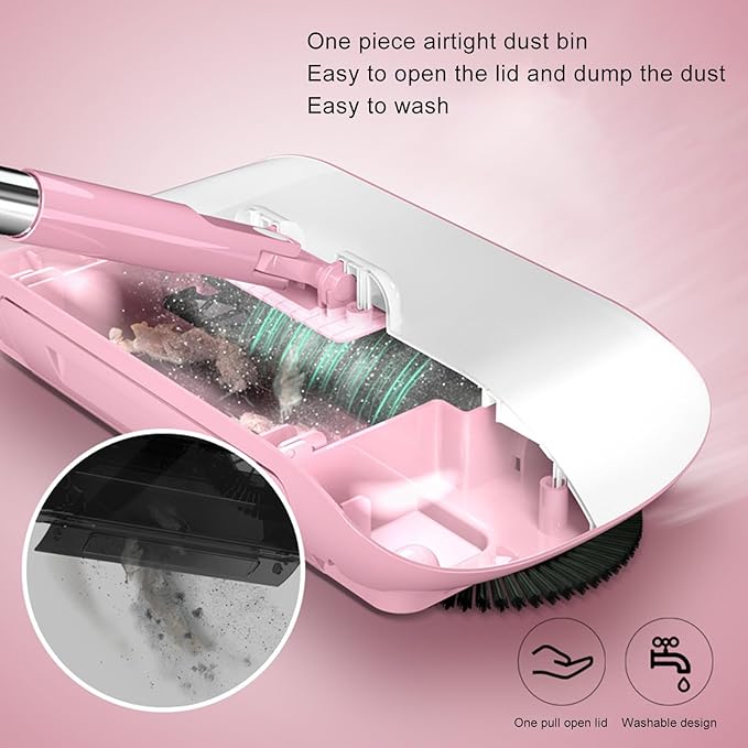 Household Hand Push Sweeper Multi Purpose Mop Broom Dustpan Blue Pink Manual Floor Cleaning Tool for Home Household Hand Push Sweeper (Pink)