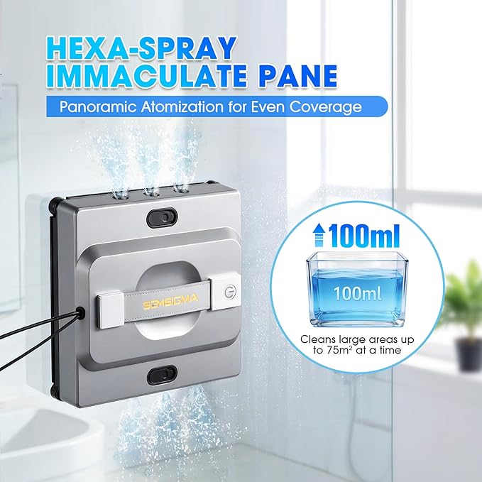 M85 Window Cleaning Robot - 6000PA Strong Suction Compact Robot 6-Way Spray &amp Wet Wiping Auto Edge Detection 4 Cleaning Modes Smart Path Planning Suitable for High-Rise Glass/Tiles