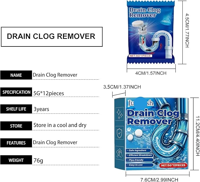 Drain Cleaning Tablets - Clog Remover for Toilet Sink Bathtub &amp Kitchen Drain - Deodorizing &amp Eco-Friendly Formula(2PCS)