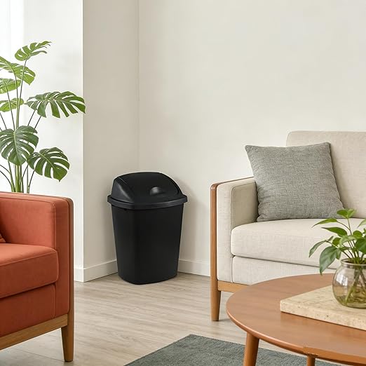 4 Pack Plastic Commercial Trash Can Wastebasket Garbage Container Bin with Swing Top Lid 6.6 Gallon/25 Liter