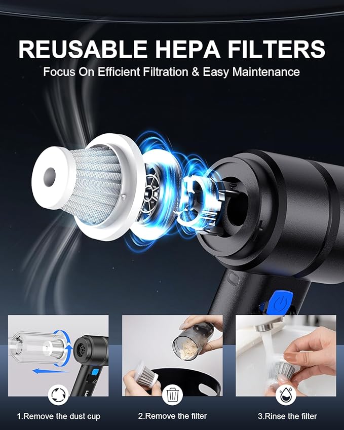 Handheld Car Vacuum Cleaner 4-in-1 Portable Mini Vacuum with 4 Suction Modes 21000Pa Cordless Vacuum Cleaner Rechargeable with LED Light Type-C Charge for Car Home Office Pet Hair Keyboard