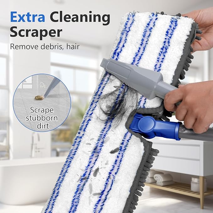 Masthome Microfiber Mops for Floor CleaningDust Mop with 4 Reusable PadsFlat Flip Mops for Wet &amp Dry UseProfessional Microfiber Mop for Hardwood LaminateTile Floor Cleaning-1 Scraper